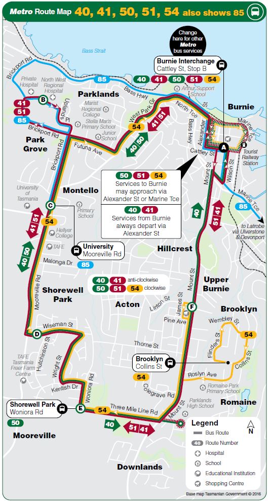 Upper Burnie & Shorewell Park to Burnie Metro Tasmania